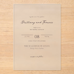 Elegant Beige Calligraphy Acrylic Invitations