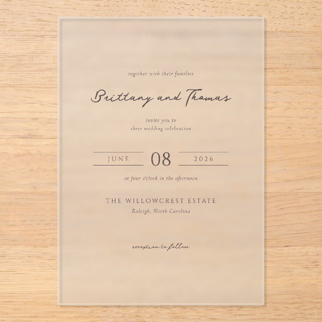 Elegant Beige Calligraphy Acrylic Invitations (Front)