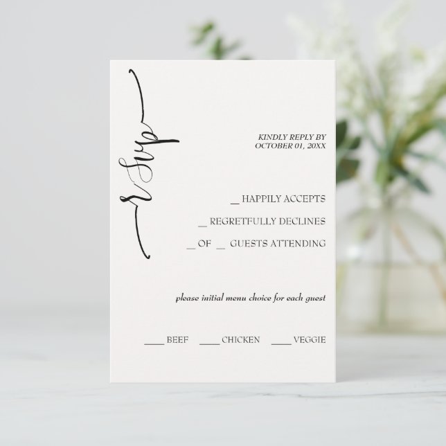 Elegant Beige Calligraphy RSVP Card (Standing Front)