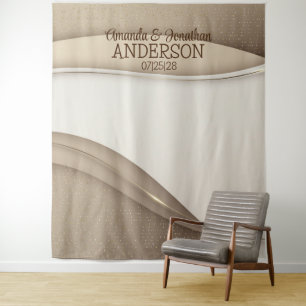 Elegant Beige Champagne Gold Wave Wedding Backdrop