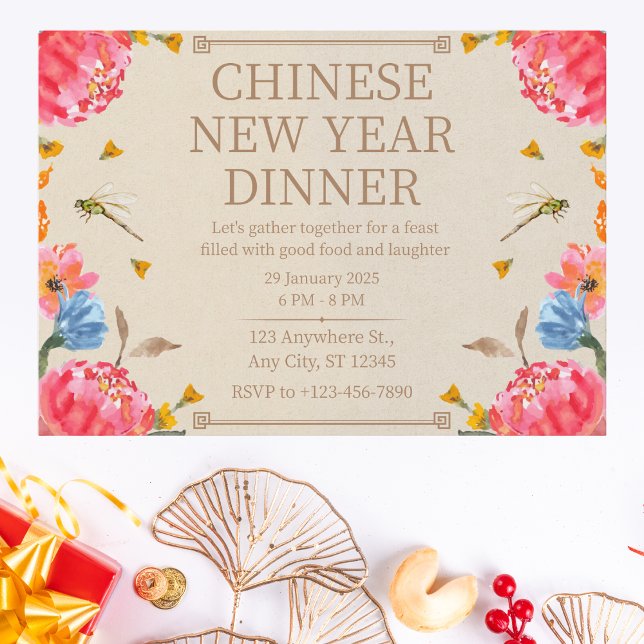 Elegant Beige Chinese New Year Dinner Invitation (Creator Uploaded)