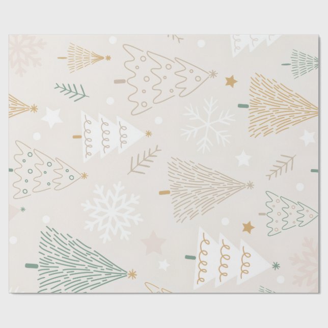 Elegant Beige Christmas Tree Gift Wrap (Flat)