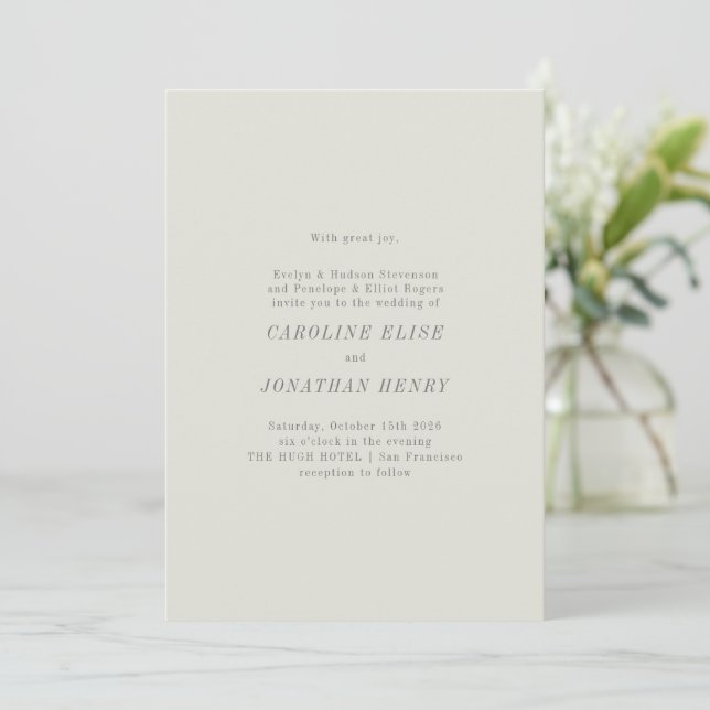 Elegant Beige Classic Minimalist Host Name Wedding Invitation (Standing Front)
