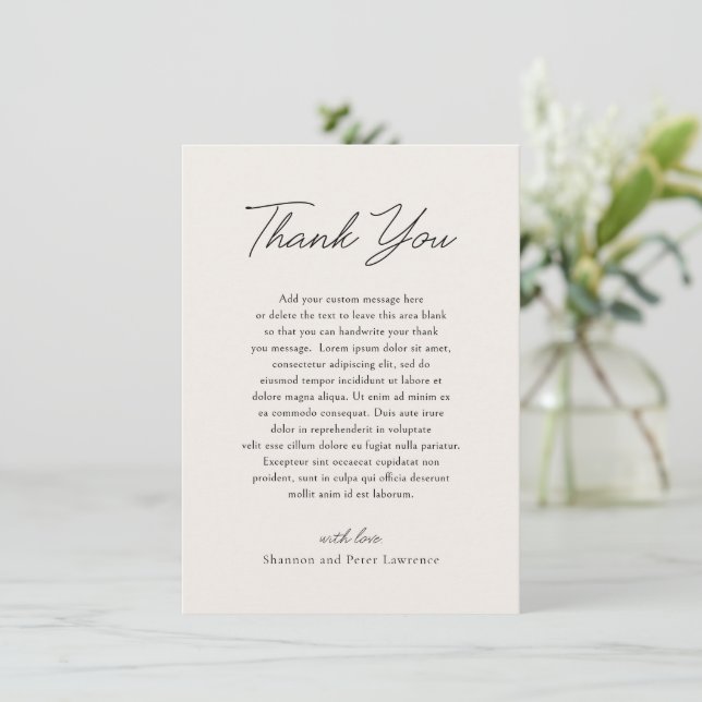 Elegant Beige Classic Wedding Thank You Card (Standing Front)