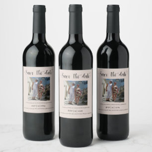 Elegant Beige Couple Photo Save the date  Wine Label