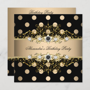 Elegant Beige Cream Gold Black Polka Birthday Invitation