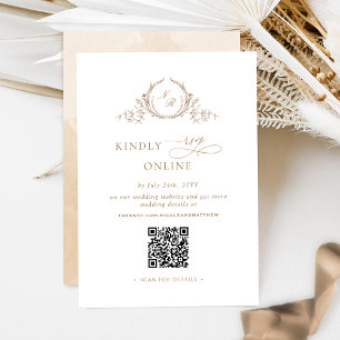 Elegant Beige Cream Monogram RSVP Online QR Code Enclosure Card