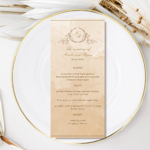 Elegant Beige Cream Watercolor Monogrammed Wedding Menu