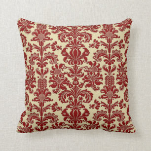 Elegant Beige & Crimson Red Vintage Damasks Throw Pillow