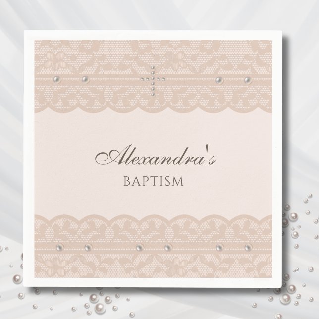 Elegant Beige Cross Christening Christian Baptism Napkins (Creator Uploaded)