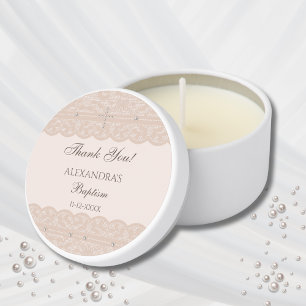 Elegant Beige Cross Christian Baptism Thank You Mini Candle Favors