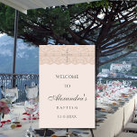 Elegant Beige Cross Christian Baptism Welcome Sign