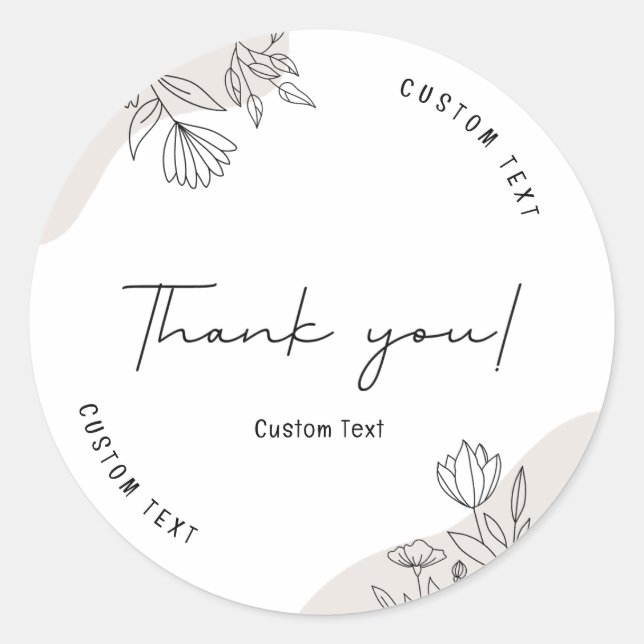 Elegant Beige Custom Text Tank You Classic Round Sticker (Front)