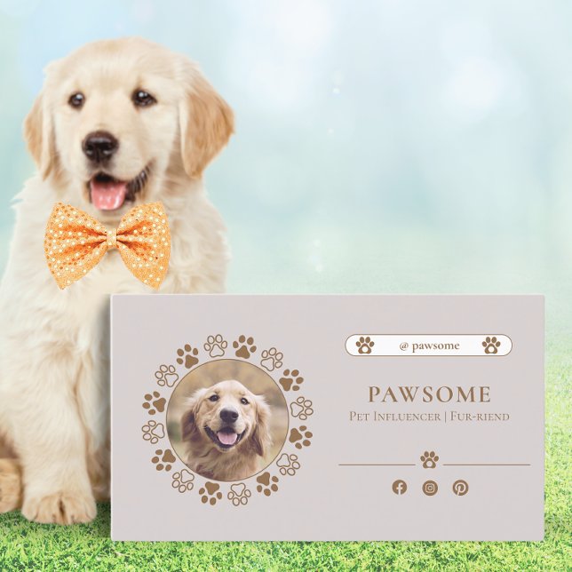 Elegant Beige Cute Pet Influencer social Media Business Card (Creator Uploaded)
