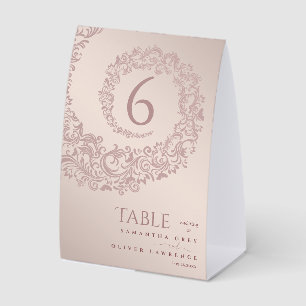 Elegant Beige Damask Wedding Table Number Paper Table Tent