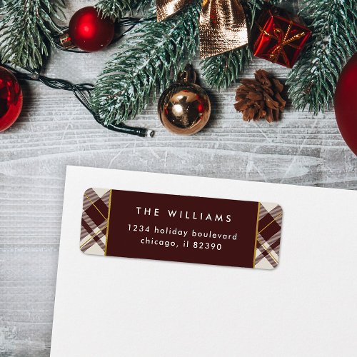 Elegant Beige  Dark Red Tartan Return Address Label