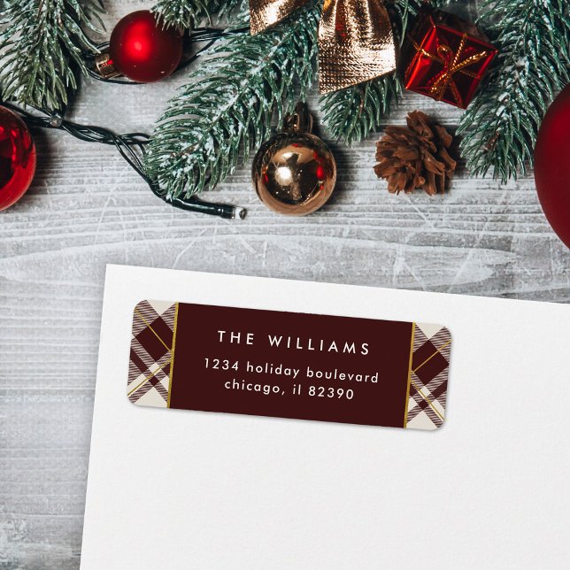 Elegant Beige & Dark Red Tartan Return Address Label (Creator Uploaded)