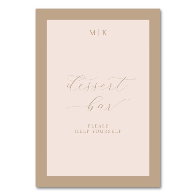Elegant Beige Dessert Bar Sign Table Number (Front)