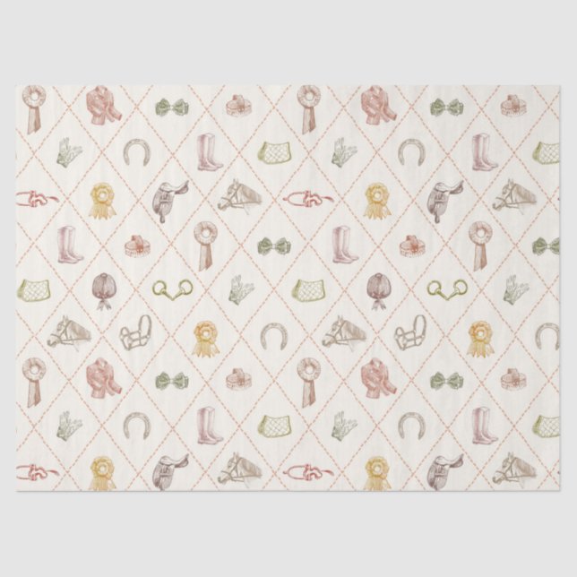 Elegant Beige Equestrian Diamond Pattern Tissue Paper (Front)
