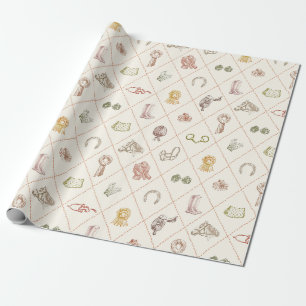 Elegant Beige Equestrian Diamond Pattern Wrapping Paper