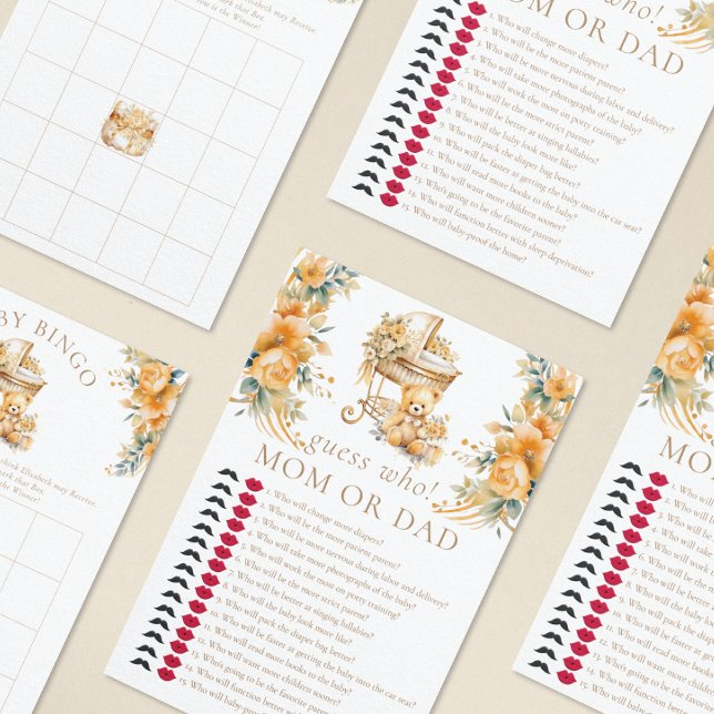 Elegant Beige & Faux Gold Baby Shower Guess Who (Creator Uploaded)