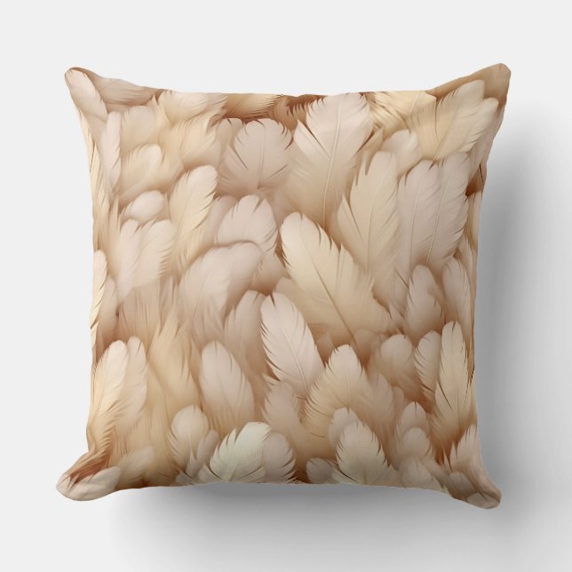 Elegant beige feathers throw pillow (Front)