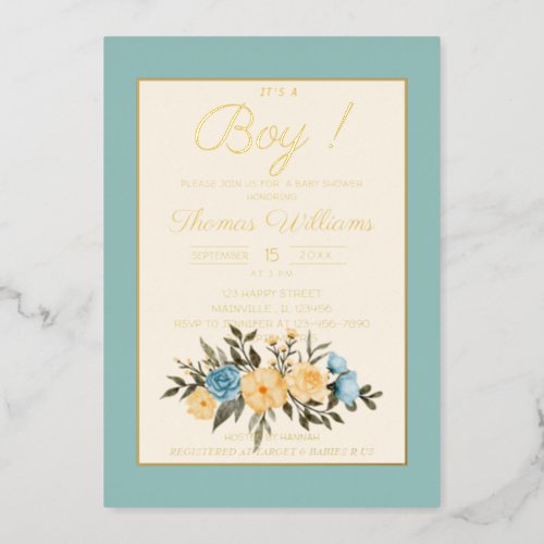 Elegant beige  floral Baby Shower Foil Invitation