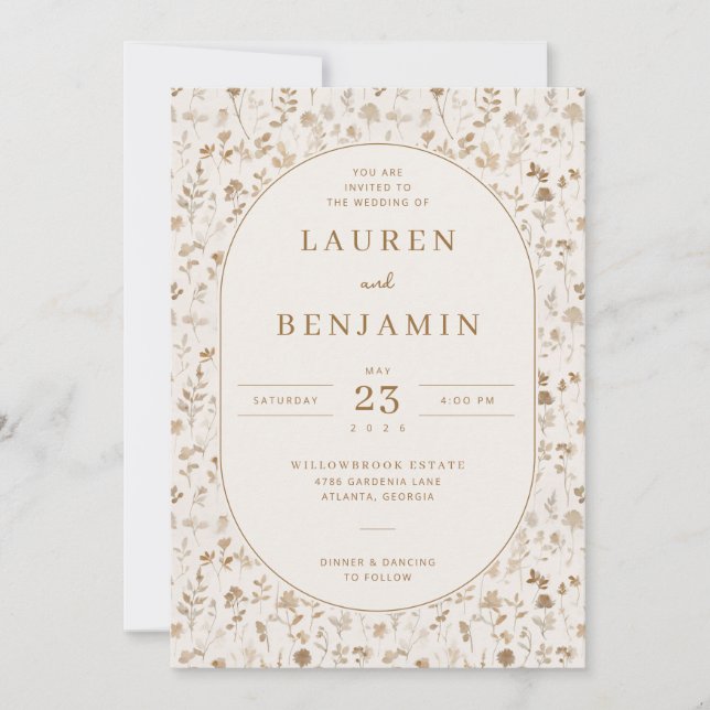 Elegant Beige Floral Botanical Invitation (Front)
