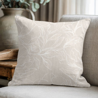 Elegant Beige Floral Botanical Throw Pillow