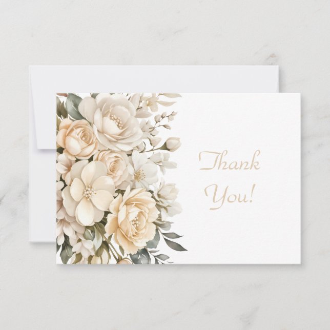 Elegant Beige Floral Bouquet Thank You Flat  Note Card (Front)