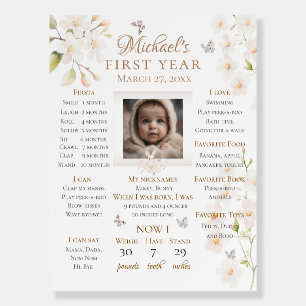 Elegant Beige Floral Boy First Birthday Milestone Foam Board
