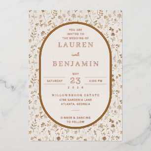 Elegant Beige Floral Foil Invitation