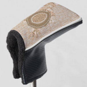 Elegant Beige Floral Medallion Golf Head Covers