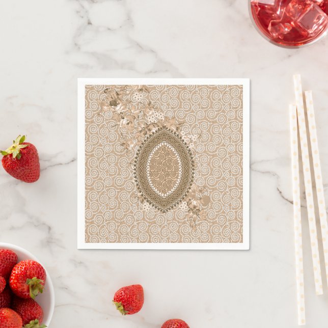 Elegant Beige Floral Medallion  Napkins (Insitu)