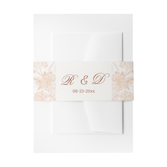 Elegant Beige Floral Minimal Script Botanical Invitation Belly Band (Front Example)