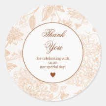 Elegant Beige Floral Thank You Sticker Minimal