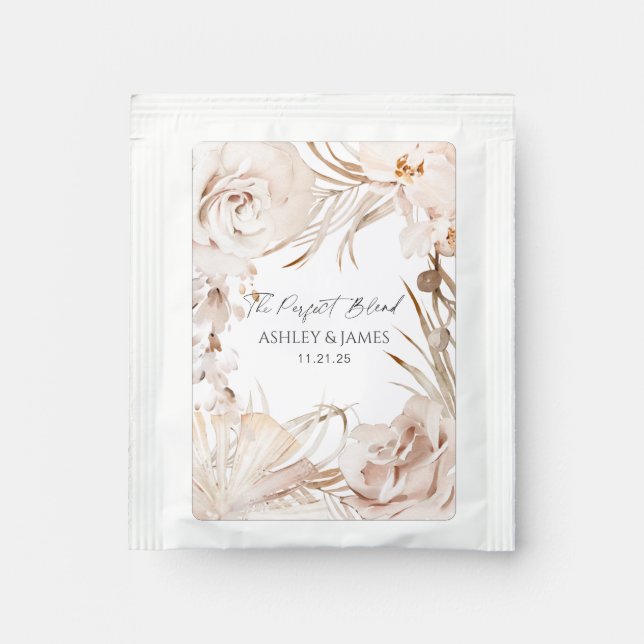 Elegant beige floral the perfect blend wedding tea bag drink mix (Front)