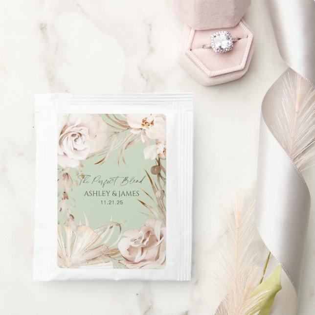 Elegant beige floral the perfect blend wedding tea bag drink mix (Wedding)