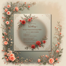 Elegant beige floral vintage rose wedding