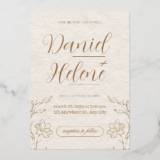 Elegant Beige Floral Wedding Invitation Foil Invitation