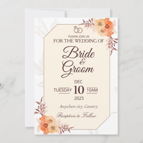 Elegant Beige Floral Wedding Invitation | Neutral 