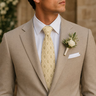 Elegant Beige Floral Wedding Neck Tie