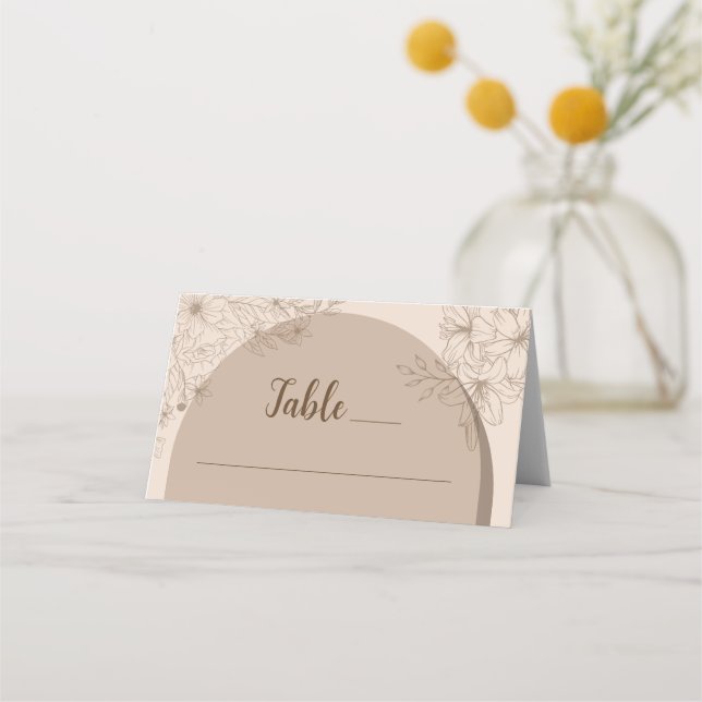 Elegant Beige Floral Wedding Place Card (Front)