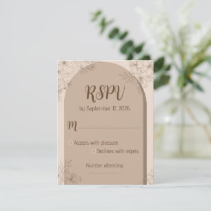 Elegant Beige Floral Wedding RSPV card