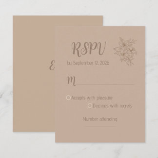 Elegant Beige Floral Wedding RSPV card