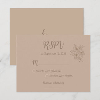 Elegant Beige Floral Wedding RSPV card