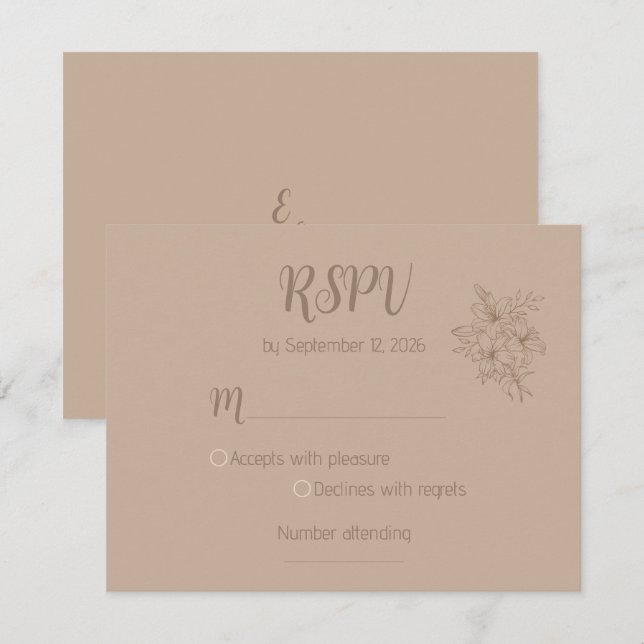 Elegant Beige Floral Wedding RSPV card (Front/Back)