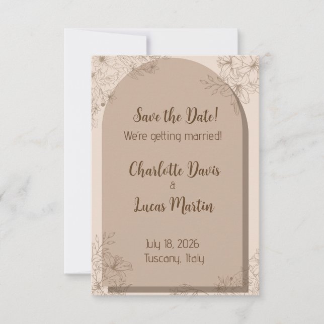 Elegant Beige Floral Wedding Save The Date (Front)