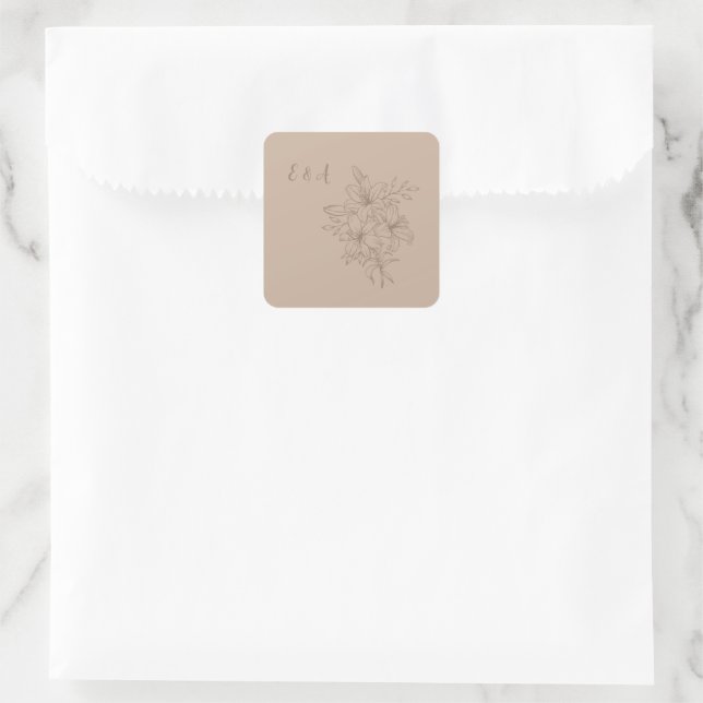 Elegant Beige Floral Wedding Square Sticker (Bag)
