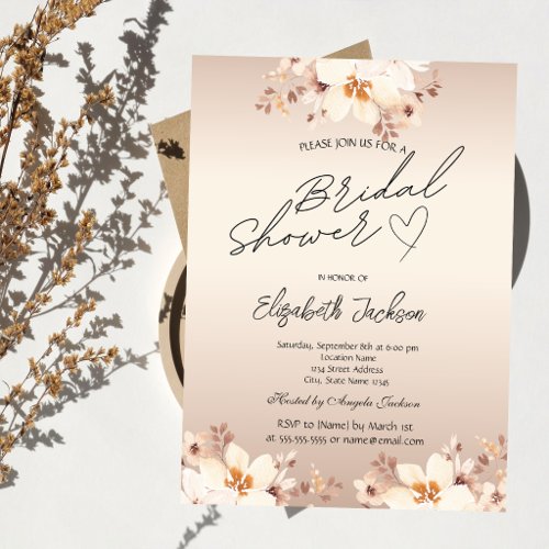 Elegant Beige Flowers Bridal Shower  Invitation